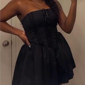 Strapless Black Corset-Style Mini Dress